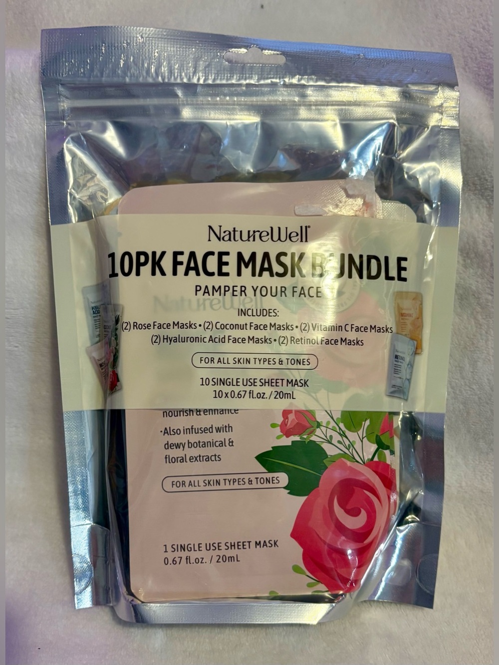 10-Pack Rose Sheet Mask Bundle - Pink